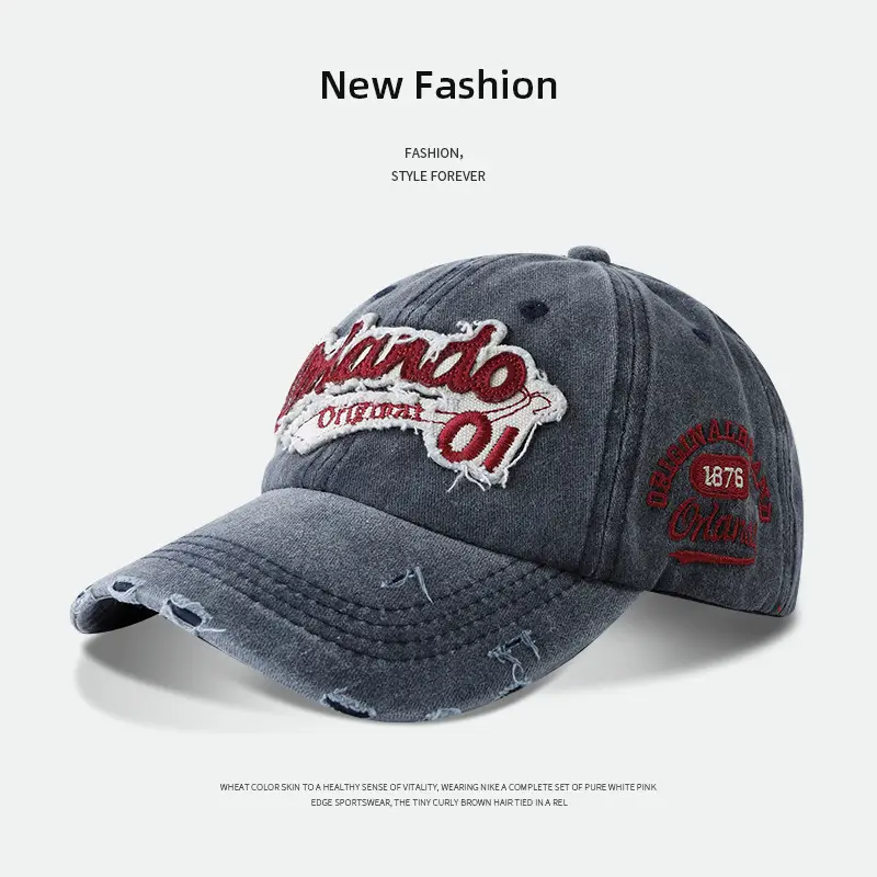American Style Distressed Duckbill Cap with Embroidery - Image 4