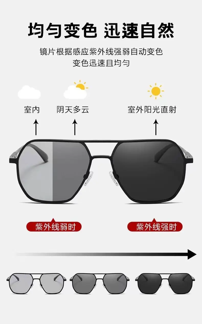 Aluminum-Magnesium Polarized Sunglasses Uv400 Day and Night Color-Changing Glasses Outdoor Driving Men's Sunglasses High-End — feature 6
