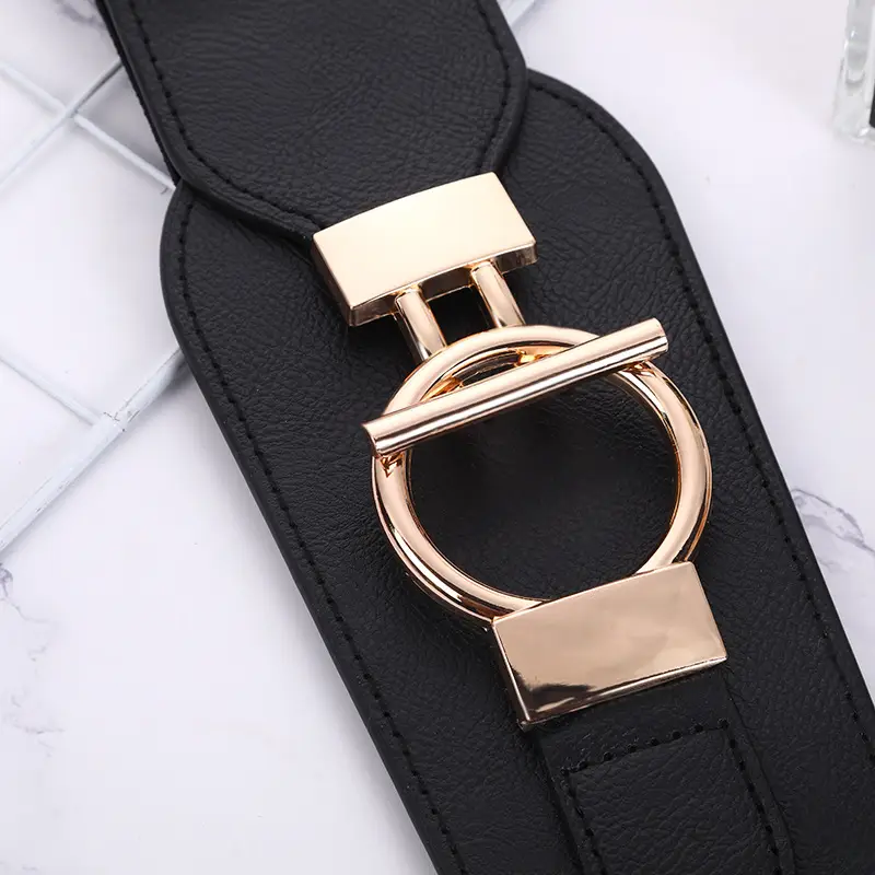 Black Elastic Waist Belt for Women with Gold Buckle - Image 4