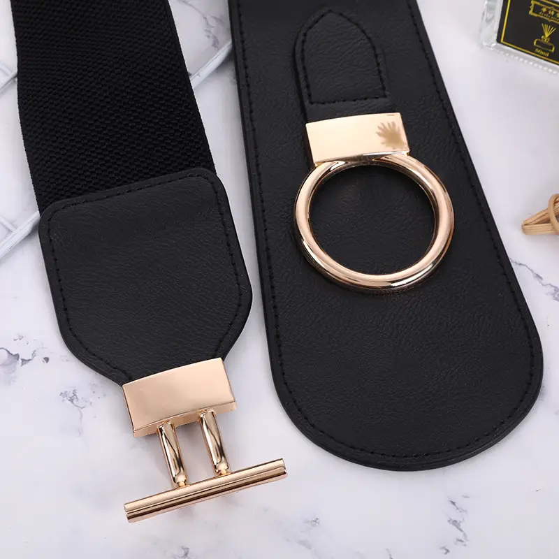 Black Elastic Waist Belt for Women with Gold Buckle - Image 5