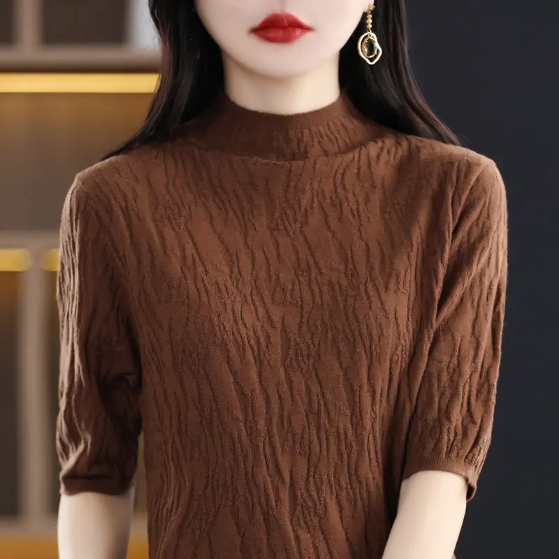 Women Knitted Half-Turtleneck Sweater Pink - Image 15