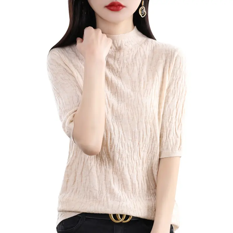 Women Knitted Half-Turtleneck Sweater Pink - Image 17