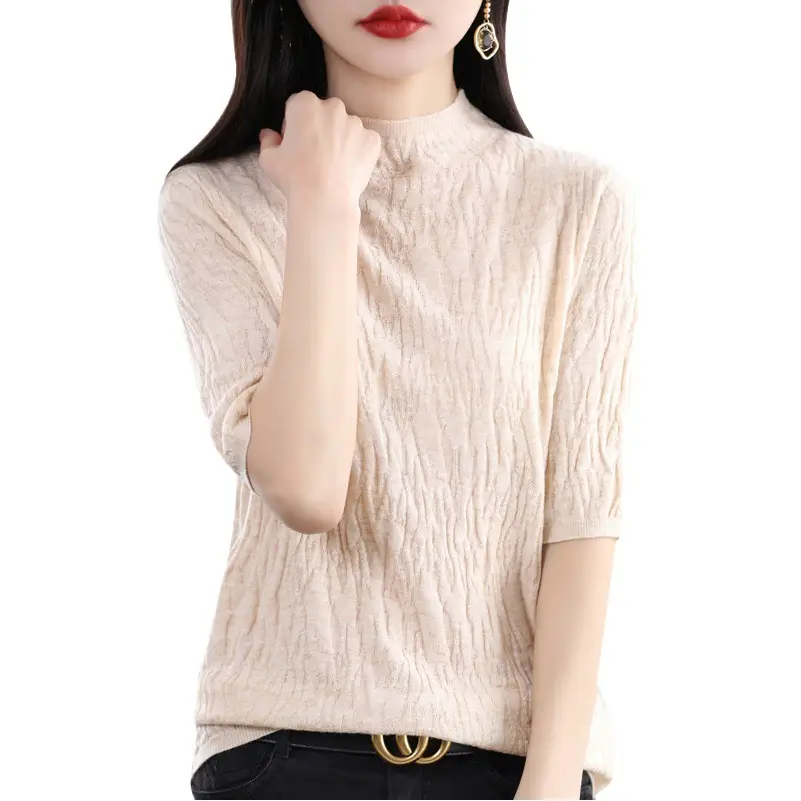 Women Knitted Half-Turtleneck Sweater Pink