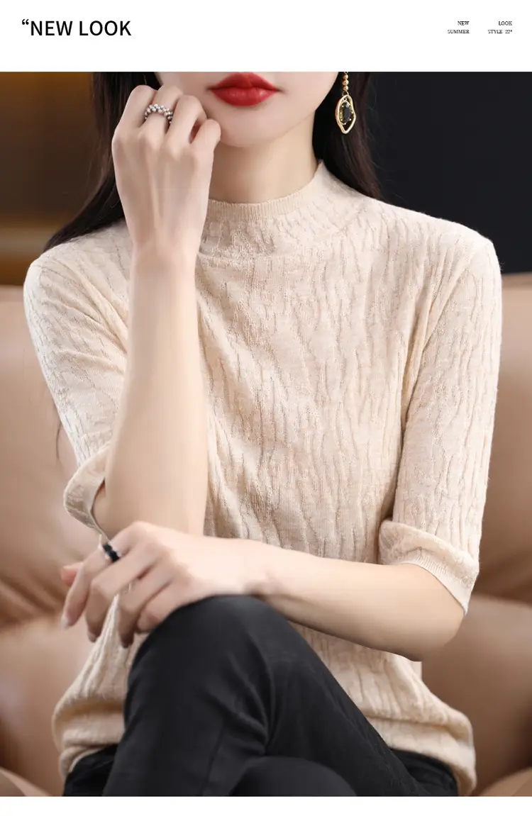 Women Knitted Half-Turtleneck Sweater Pink — feature 10