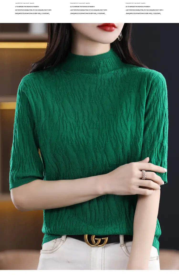 Women Knitted Half-Turtleneck Sweater Pink — feature 11