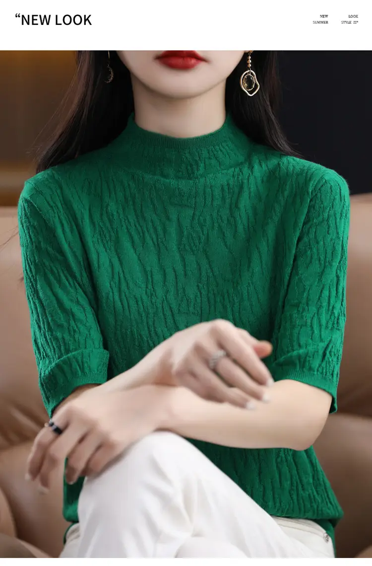 Women Knitted Half-Turtleneck Sweater Pink — feature 12