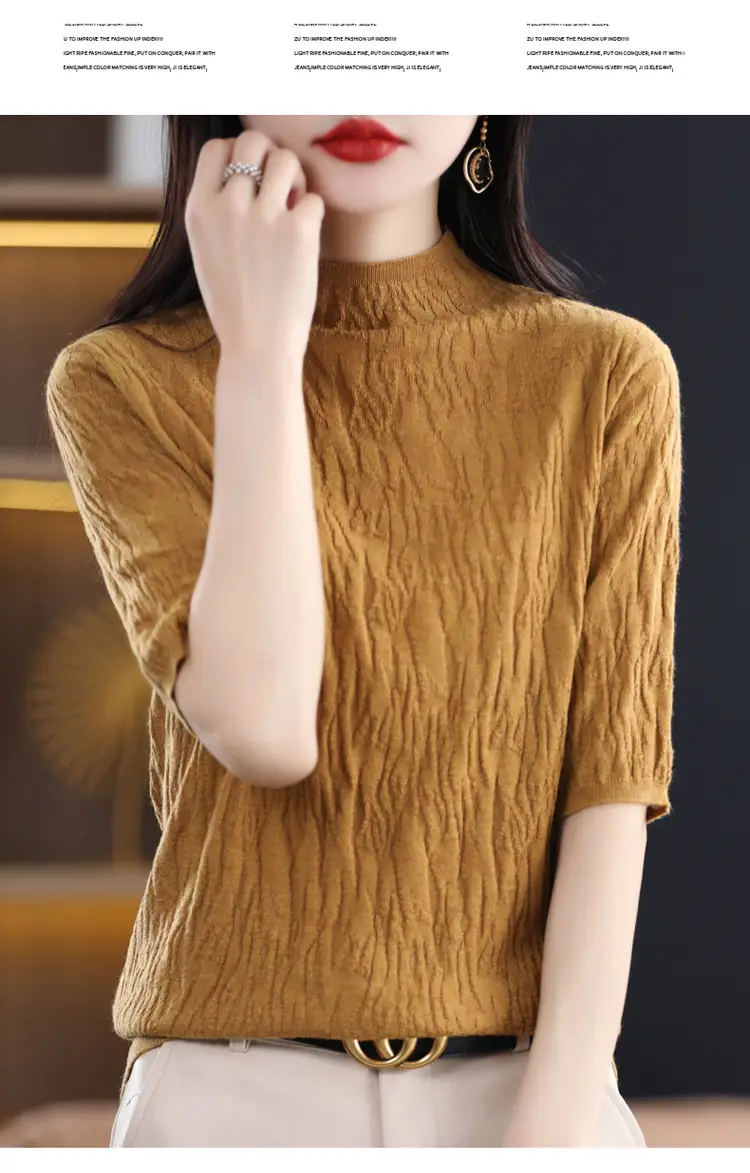 Women Knitted Half-Turtleneck Sweater Pink — feature 13