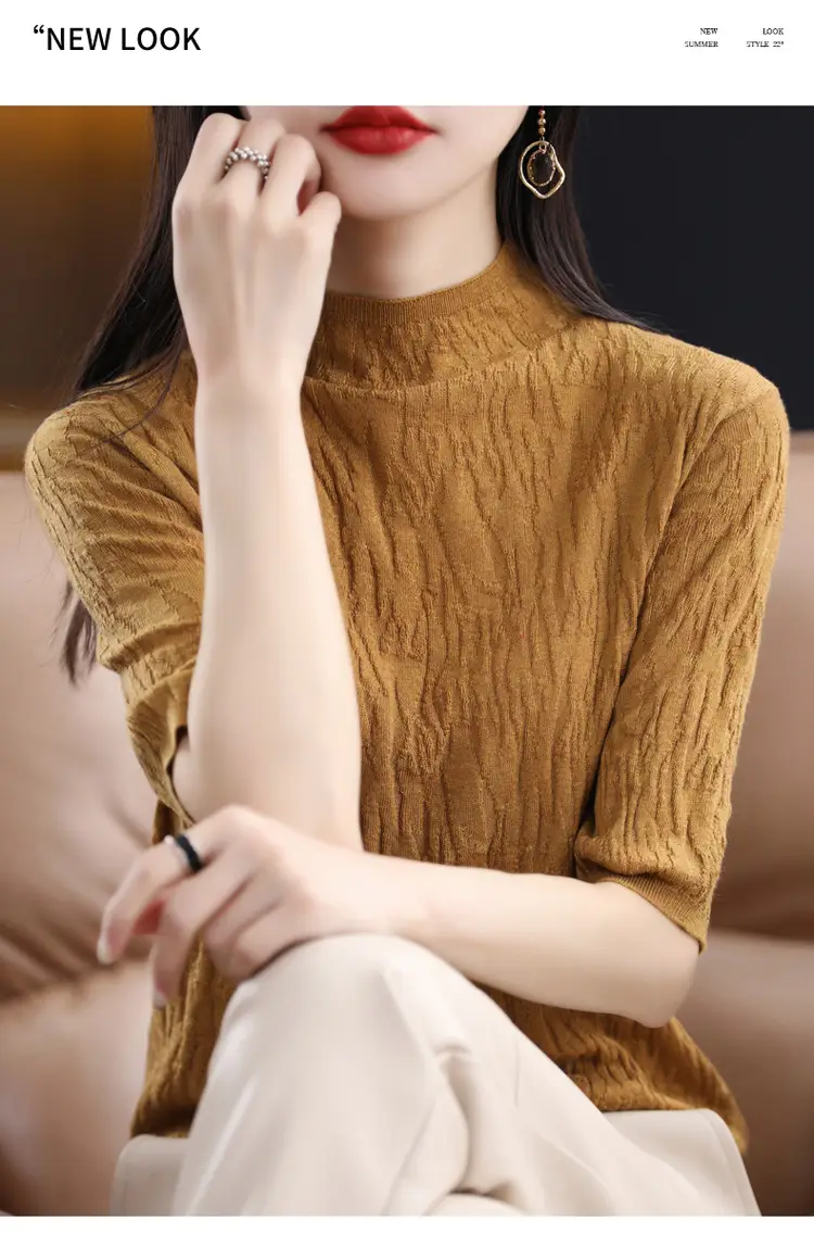 Women Knitted Half-Turtleneck Sweater Pink — feature 14