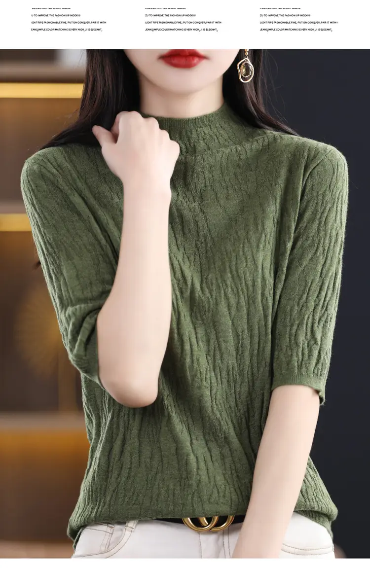 Women Knitted Half-Turtleneck Sweater Pink — feature 17