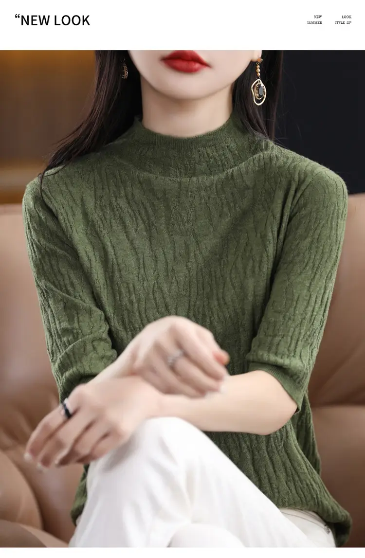 Women Knitted Half-Turtleneck Sweater Pink — feature 18