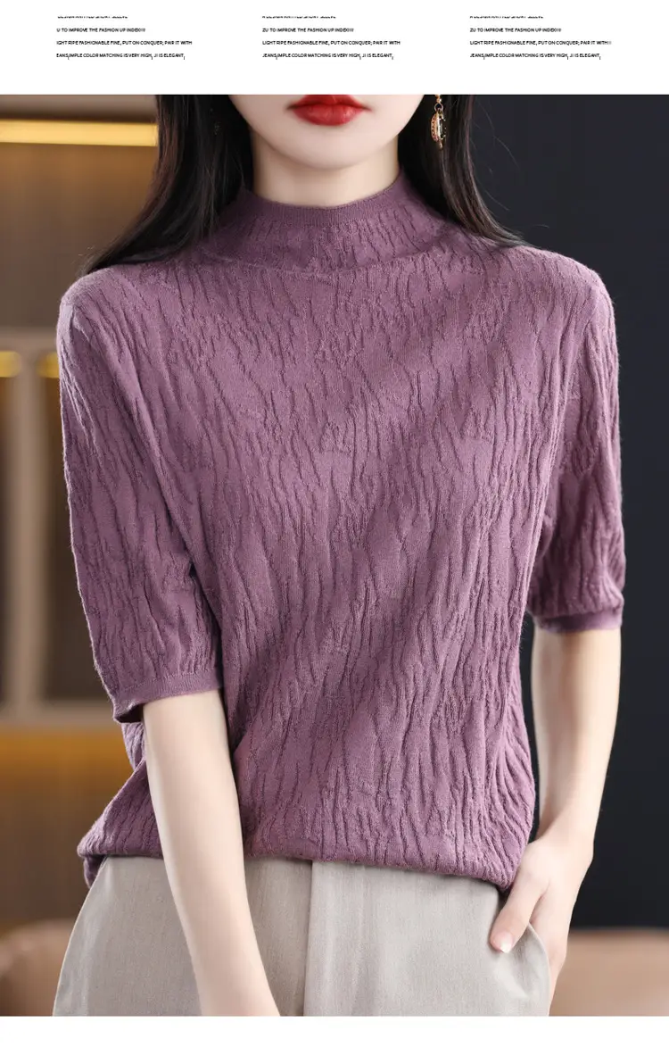 Women Knitted Half-Turtleneck Sweater Pink — feature 19