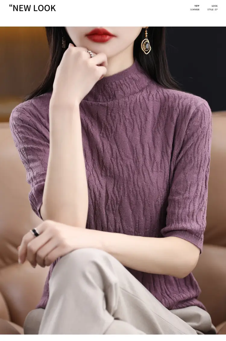 Women Knitted Half-Turtleneck Sweater Pink — feature 20