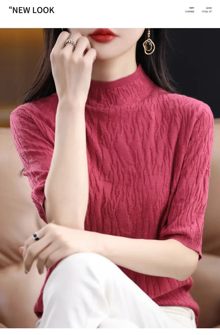 Women Knitted Half-Turtleneck Sweater Pink — feature 22