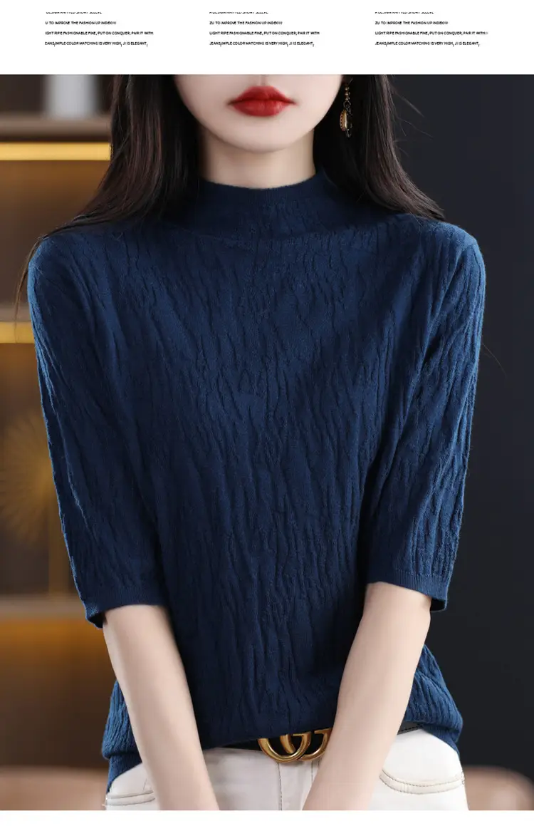 Women Knitted Half-Turtleneck Sweater Pink — feature 23
