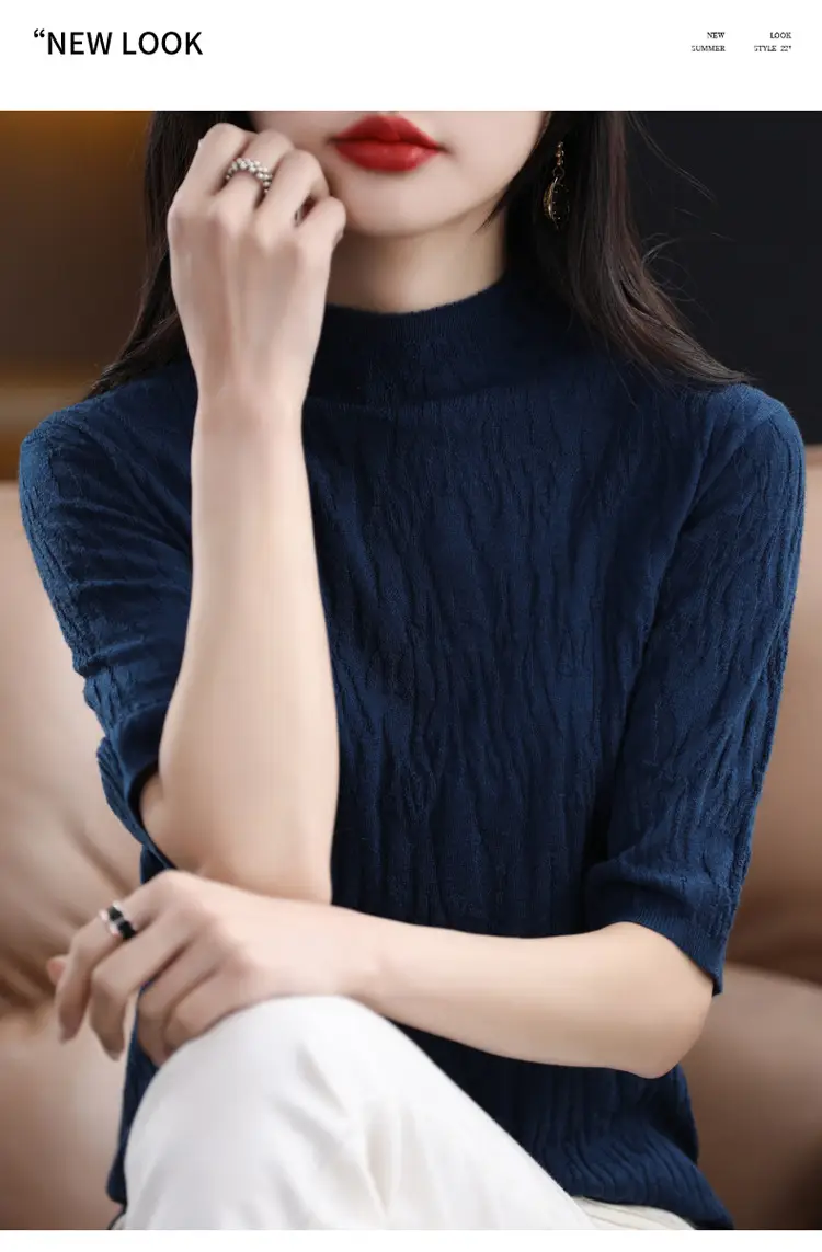 Women Knitted Half-Turtleneck Sweater Pink — feature 24