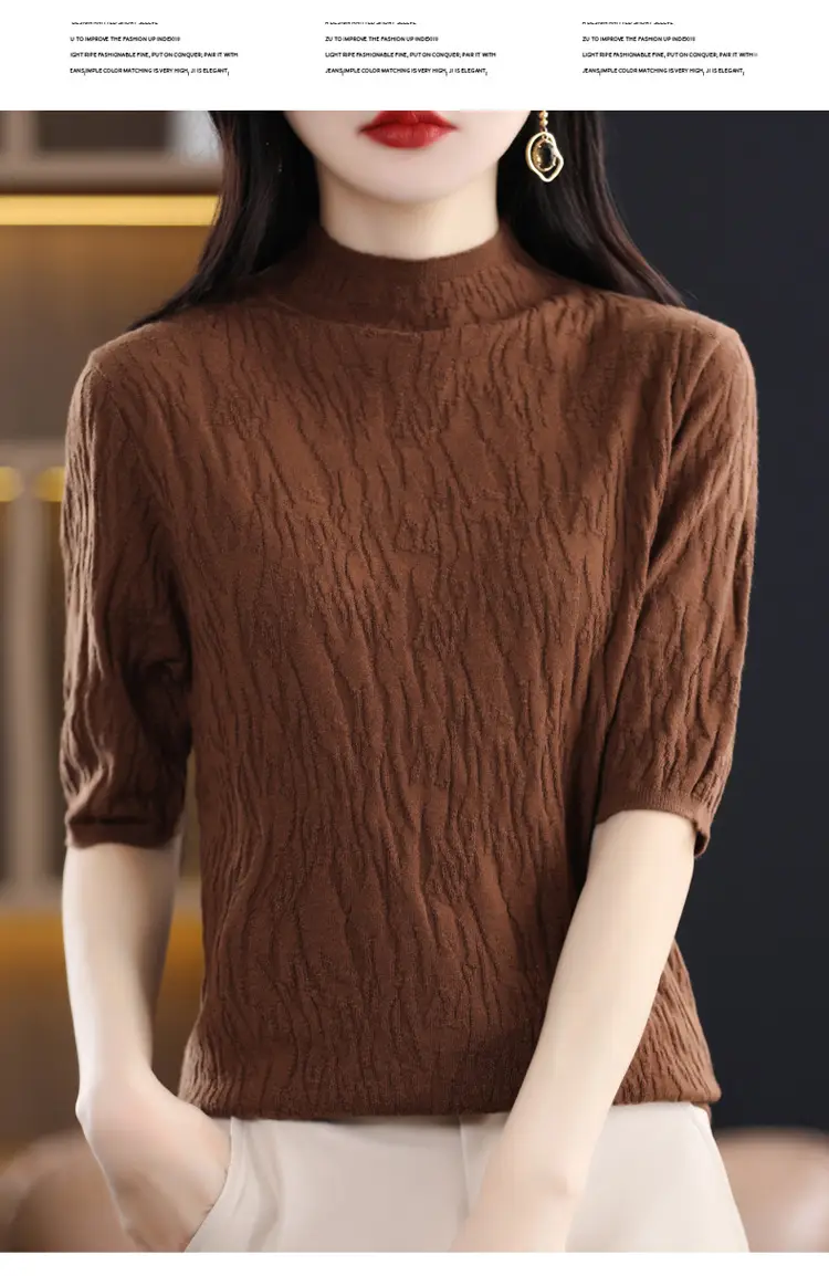 Women Knitted Half-Turtleneck Sweater Pink — feature 25