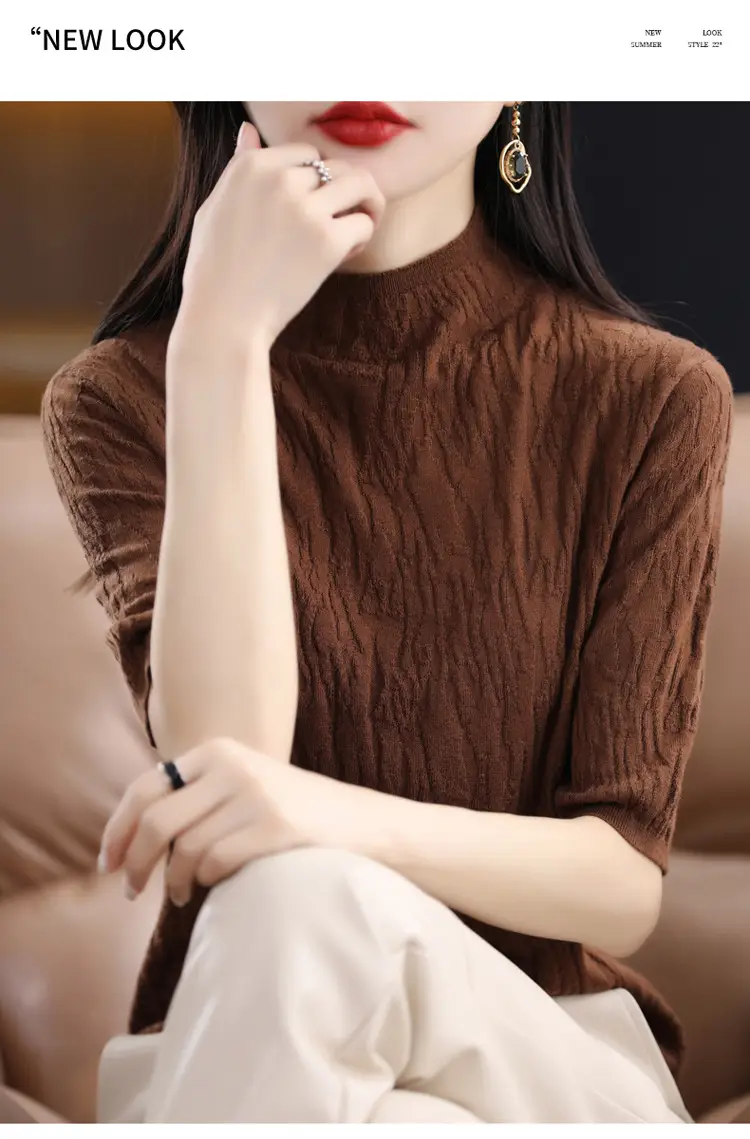 Women Knitted Half-Turtleneck Sweater Pink — feature 26
