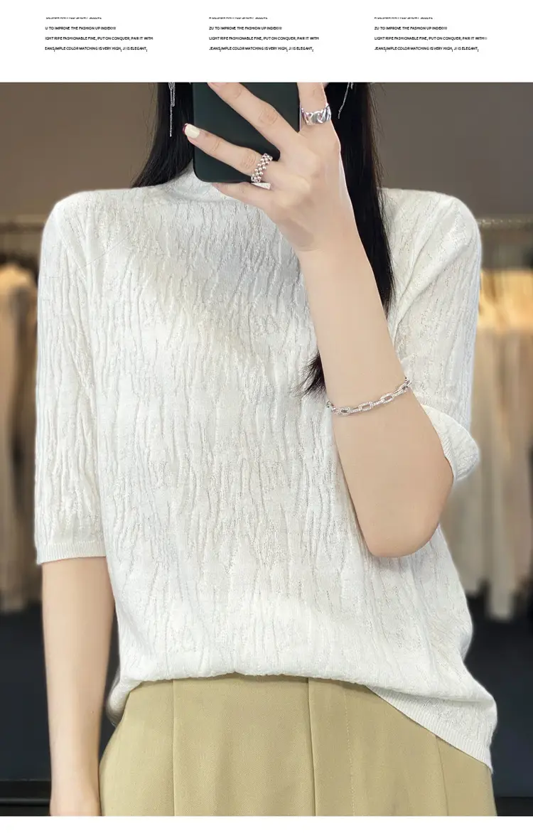 Women Knitted Half-Turtleneck Sweater Pink — feature 27