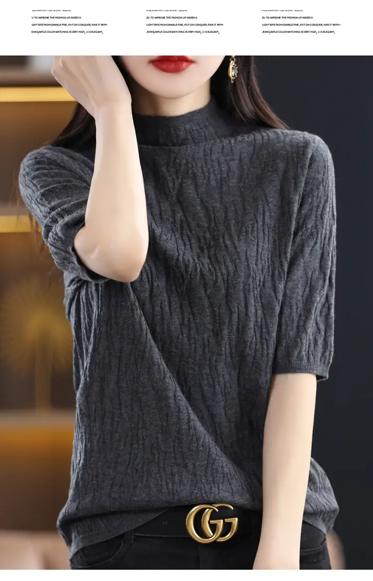 Women Knitted Half-Turtleneck Sweater Pink — feature 29