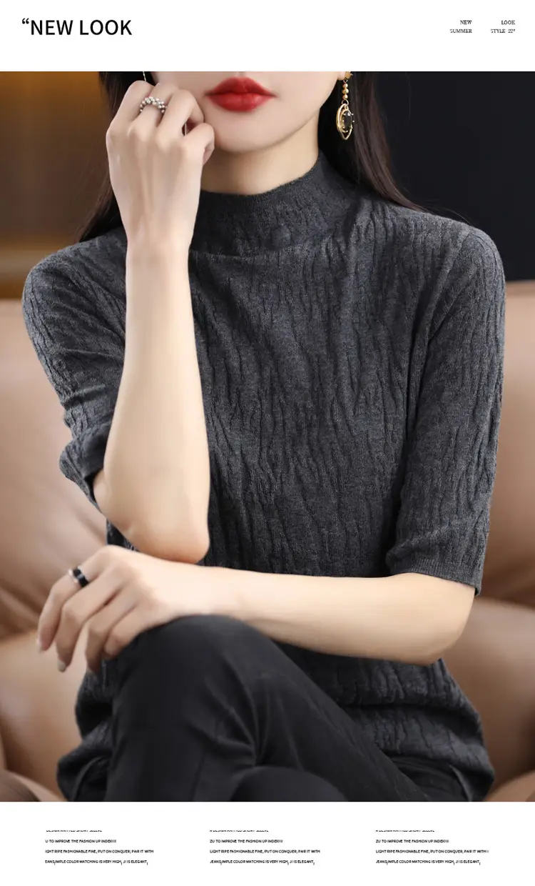 Women Knitted Half-Turtleneck Sweater Pink — feature 30