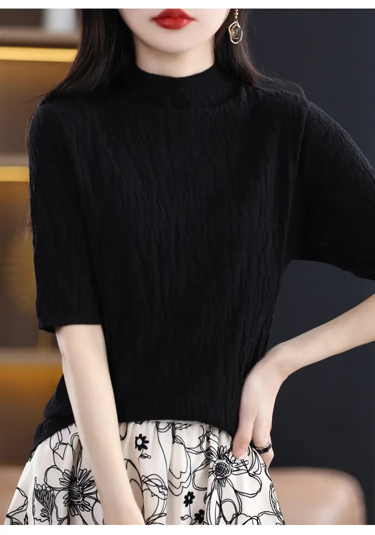 Women Knitted Half-Turtleneck Sweater Pink — feature 31