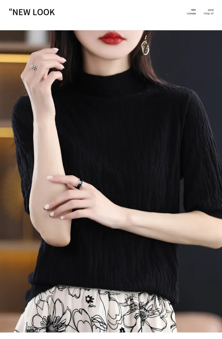 Women Knitted Half-Turtleneck Sweater Pink — feature 32