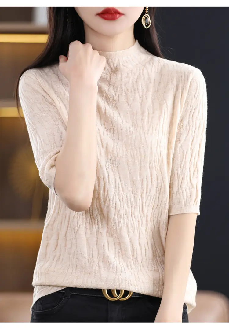 Women Knitted Half-Turtleneck Sweater Pink — feature 9