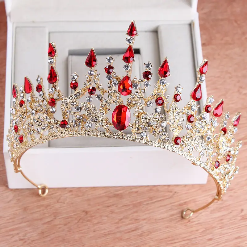 Red Rhinestone Wedding Crown Headdress for Women - Image 7