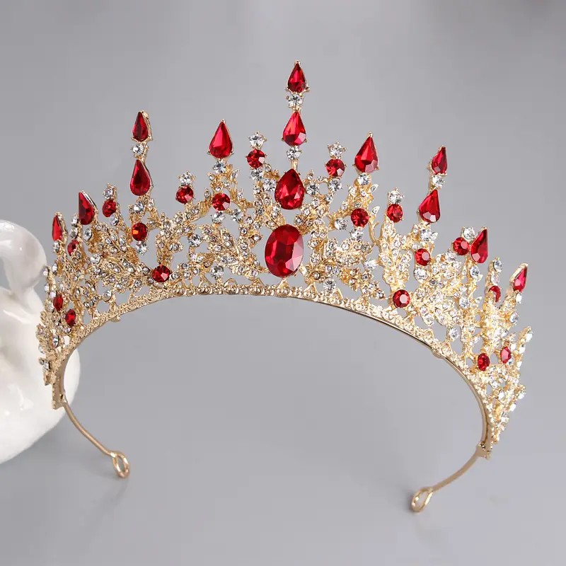 Red Rhinestone Wedding Crown Headdress for Women - Image 8