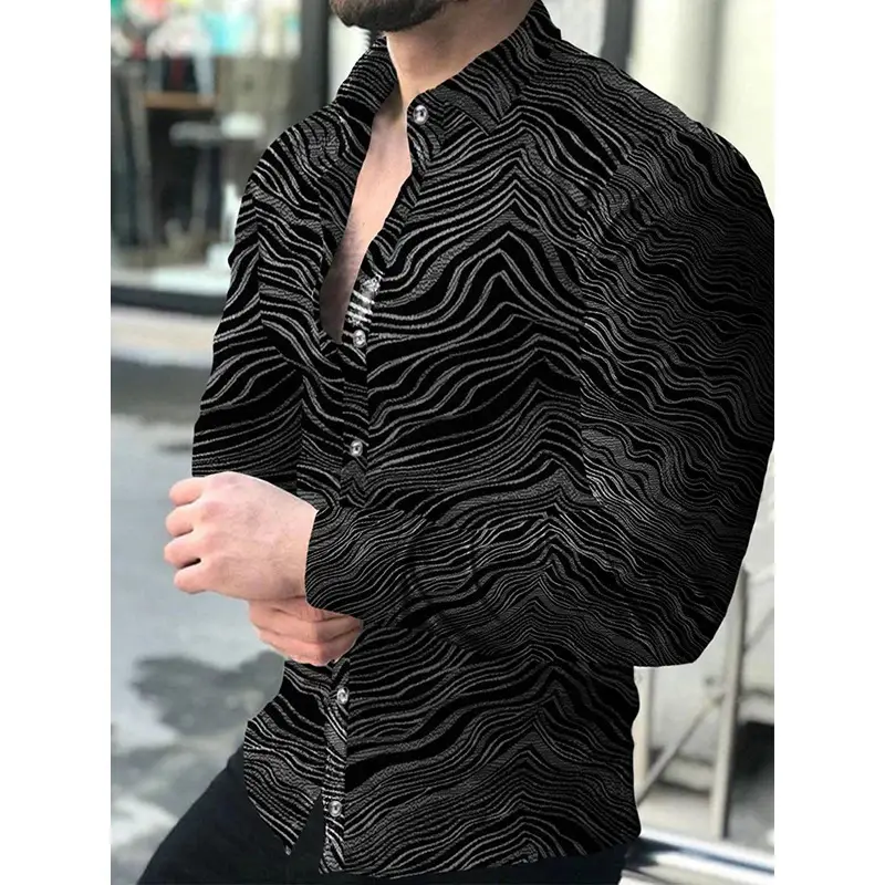 Men's Long Sleeve Geometric Print Shirt Blue - Image 14