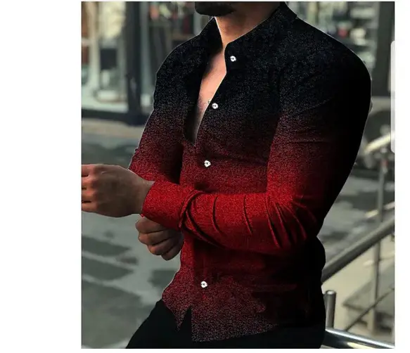 Men's Long Sleeve Geometric Print Shirt Blue - Image 21