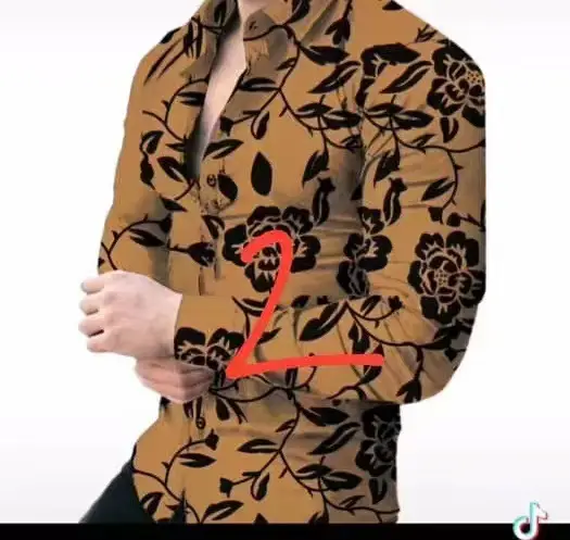 Men's Long Sleeve Geometric Print Shirt Blue - Image 24