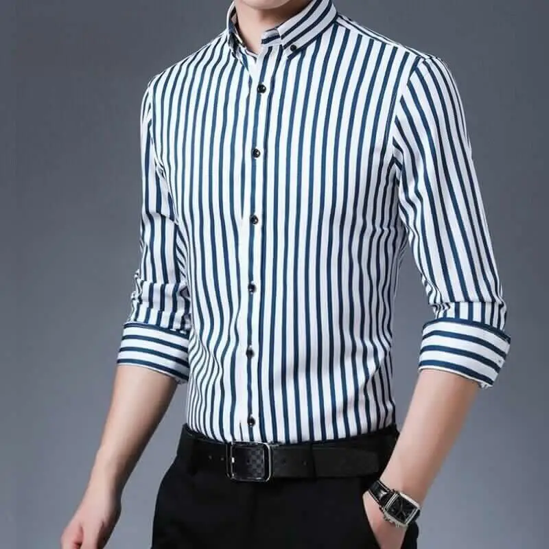 Men's Long Sleeve Geometric Print Shirt Blue - Image 37