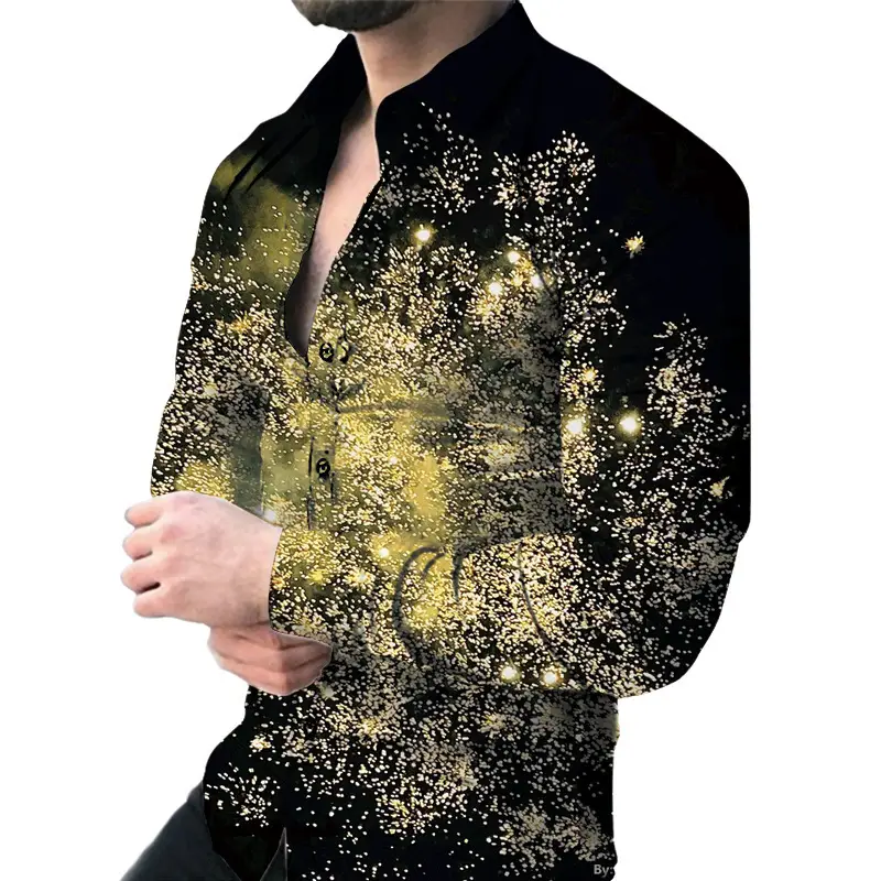 Men's Long Sleeve Geometric Print Shirt Blue - Image 5
