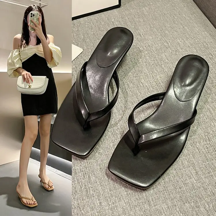 2023 Black Square Toe Stiletto Flip Flops Plus Size - Image 6
