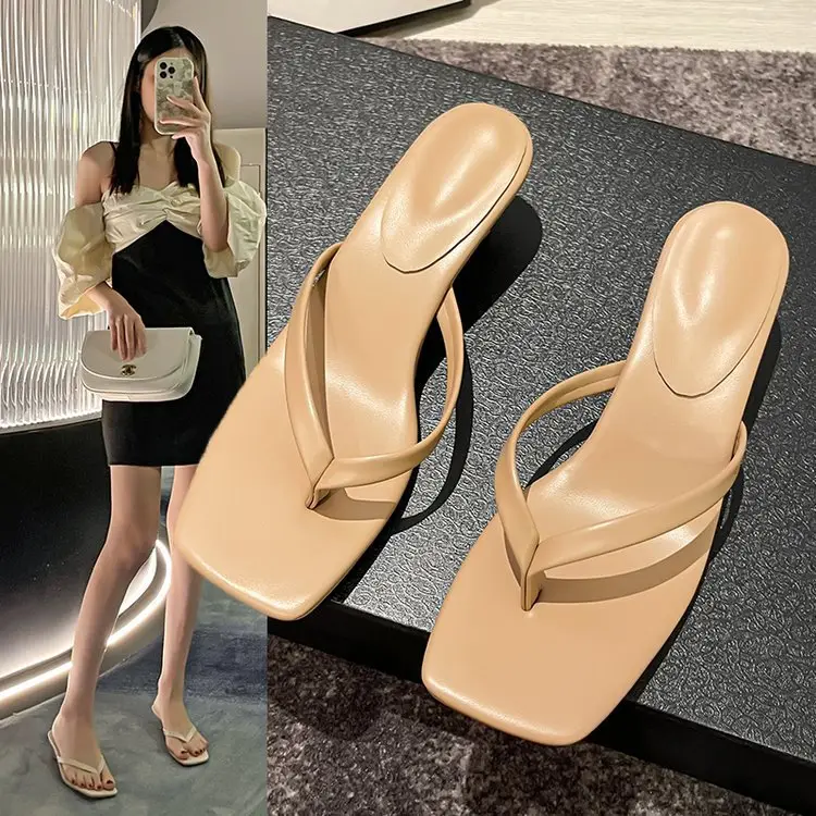 2023 Black Square Toe Stiletto Flip Flops Plus Size - Image 7