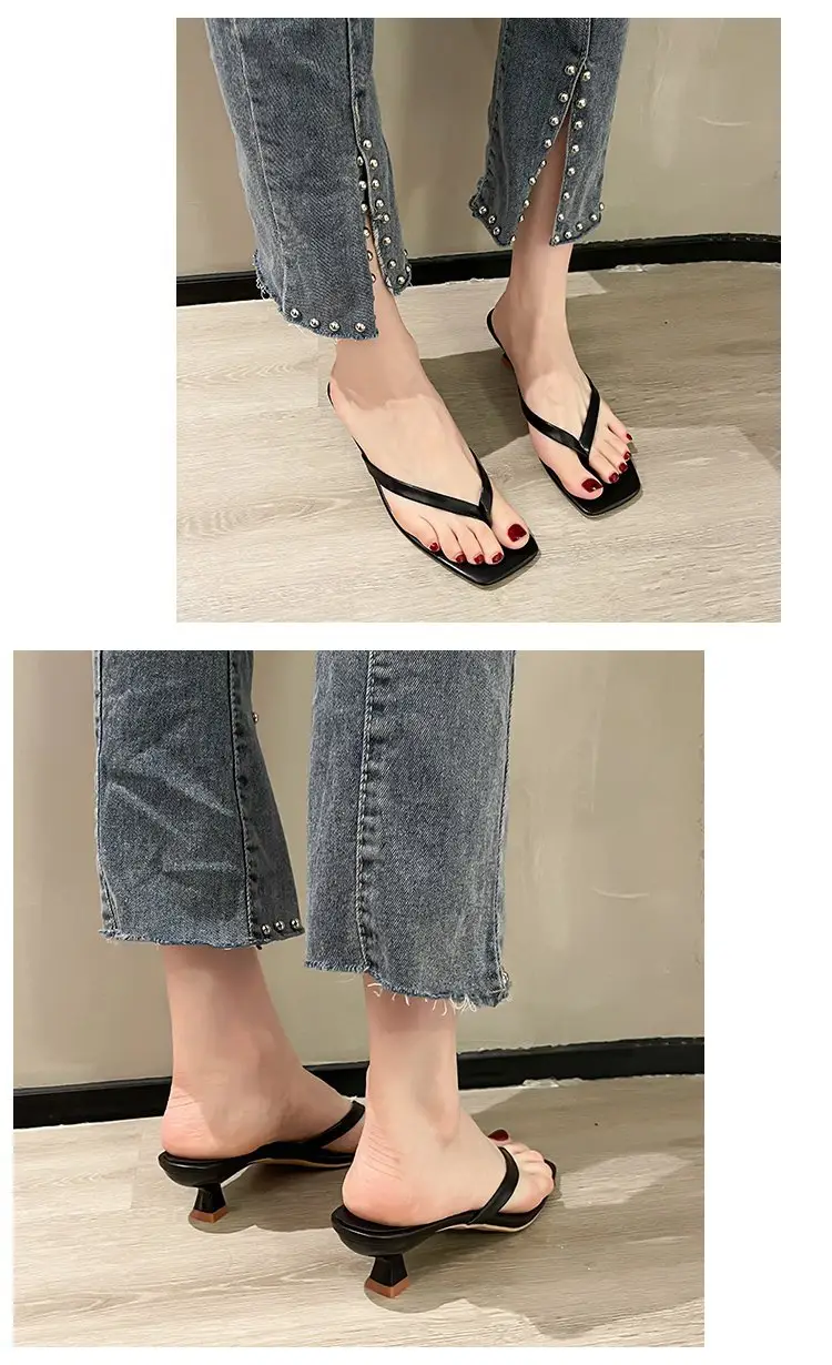 2023 Black Square Toe Stiletto Flip Flops Plus Size β feature 12