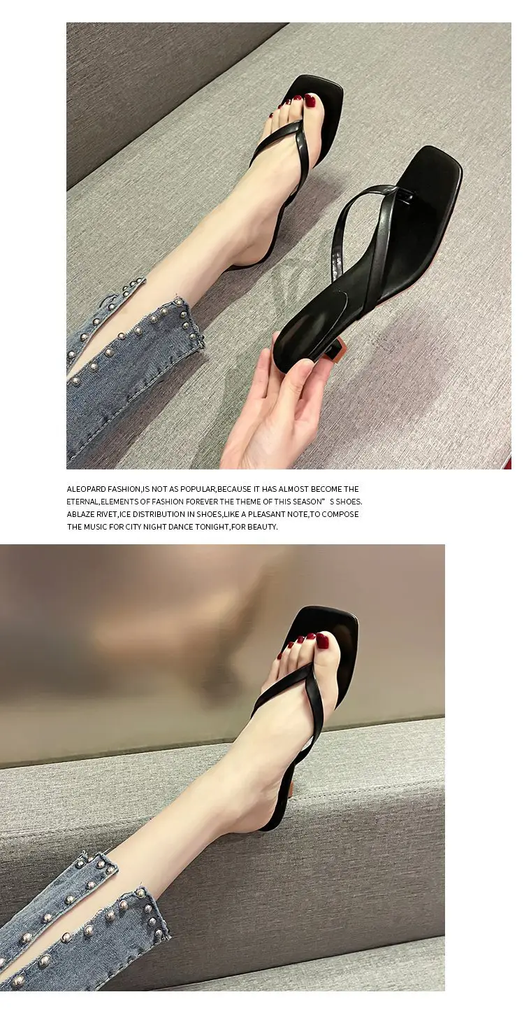 2023 Black Square Toe Stiletto Flip Flops Plus Size β feature 8