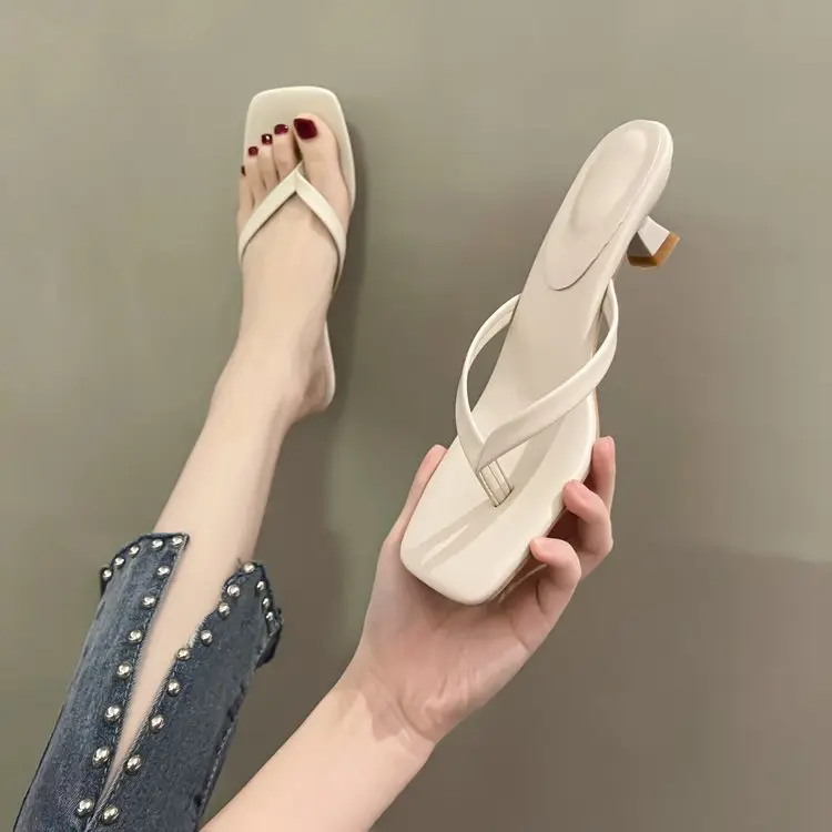 2023 Black Square Toe Stiletto Flip Flops Plus Size - Image 3