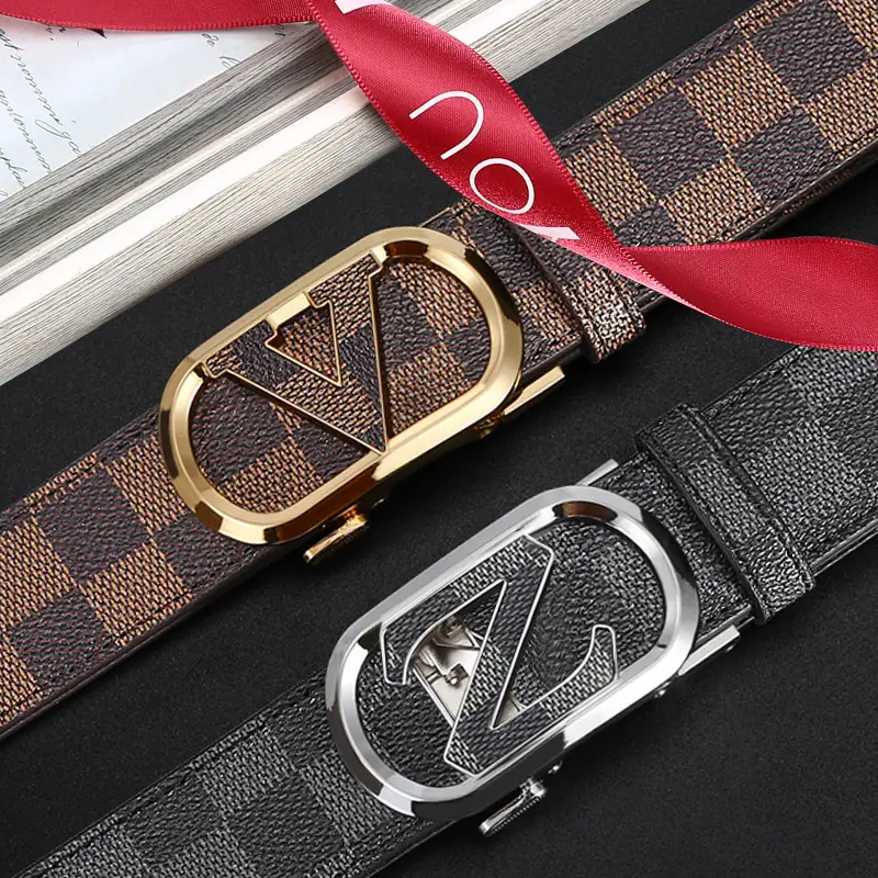 New Men's LV Check Belt with Gold Buckle - Image 14
