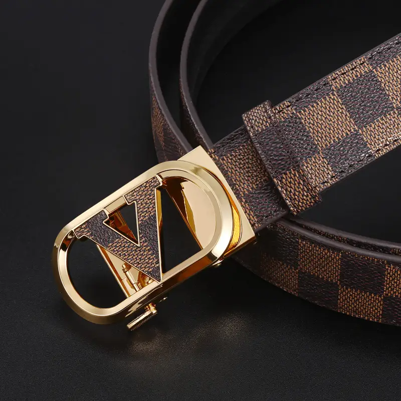 New Men's LV Check Belt with Gold Buckle - Image 15