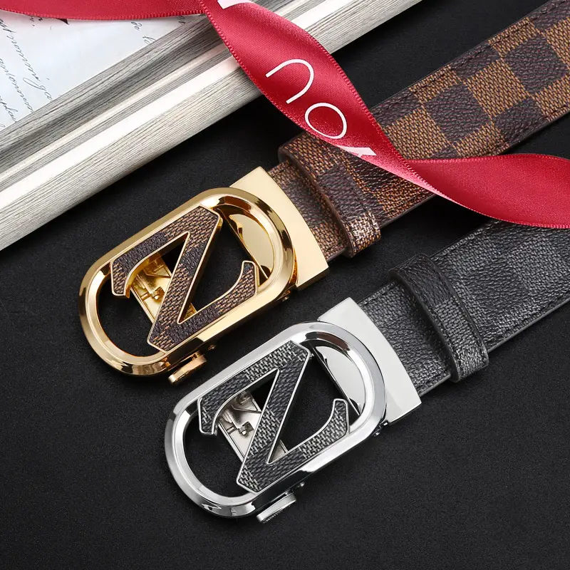 New Men's LV Check Belt with Gold Buckle - Image 16
