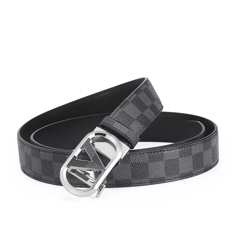 New Men's LV Check Belt with Gold Buckle - Image 4