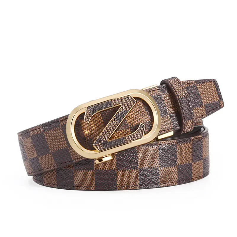New Men's LV Check Belt with Gold Buckle - Image 17