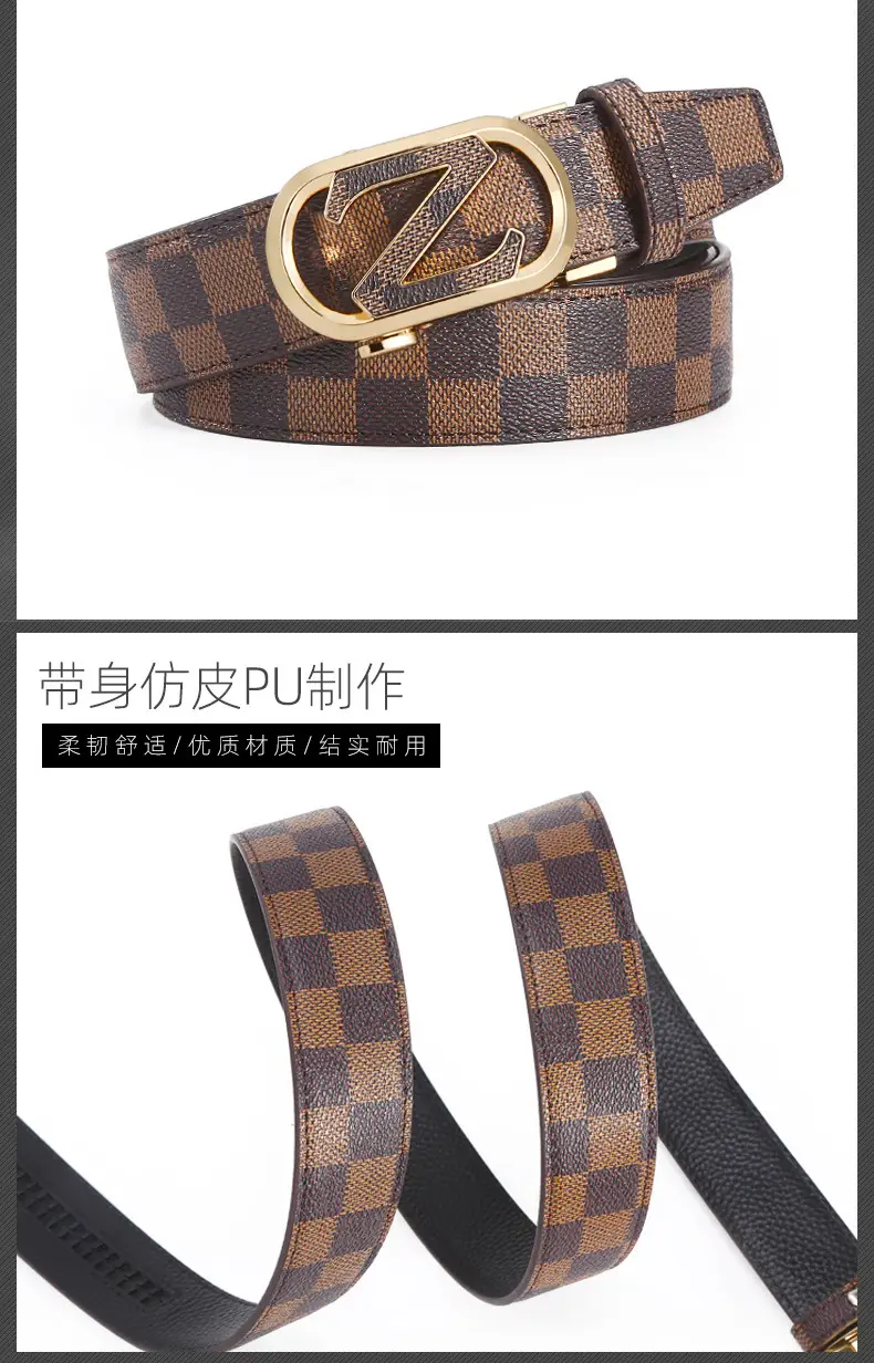 New Men's LV Check Belt with Gold Buckle β feature 2