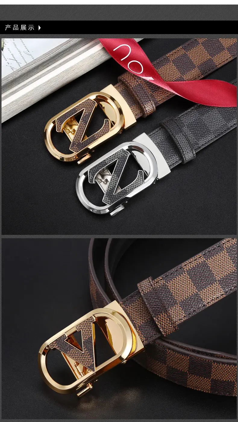 New Men's LV Check Belt with Gold Buckle β feature 5