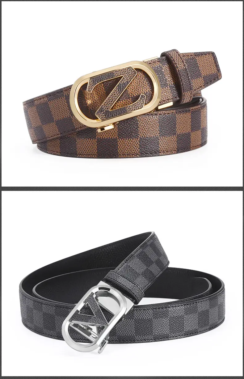 New Men's LV Check Belt with Gold Buckle β feature 6