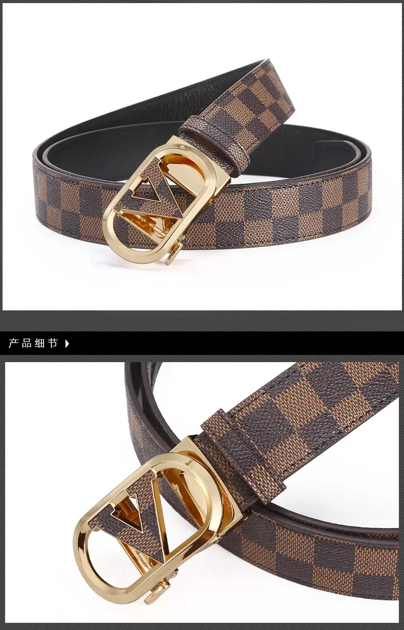 New Men's LV Check Belt with Gold Buckle β feature 7