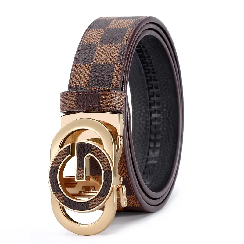New Men's LV Check Belt with Gold Buckle - Image 11