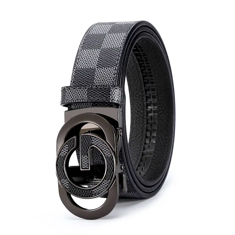 New Men's LV Check Belt with Gold Buckle - Image 13